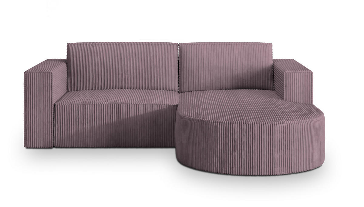 ECKSOFA SORELA P R-S Lila Kordstoff mit Schlaffunktion - Lila, Holz (263/174cm) - MASSENO