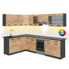 ECKKÜCHE Rick Anthrazit/Goldkraft Eiche 267 x 167 cm , AP Schwarz mit LED-Leisten - Anthrazit/Eiche Wotan, Holzwerkstoff (270/81.6/60cm) - Vicco