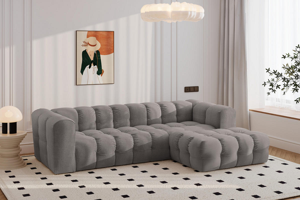 ECKSOFA L-form BALOO L, Chenille-Stoff Moly, Grau, Rechts - Grau, Holz (280/193cm) - Kaiser Möbel