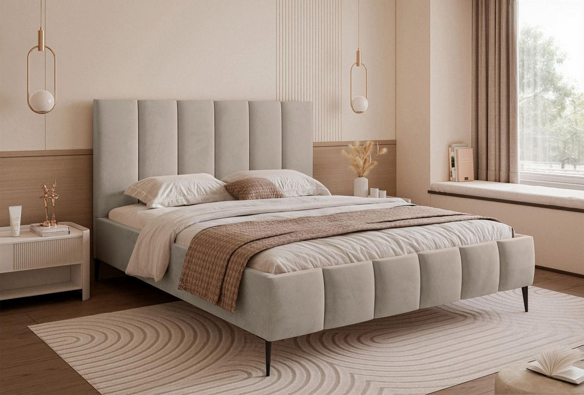 POLSTERBETT Sarafino Graubeige Samt 140x200 cm - Taupe, Textil (140/200cm) - Selsey