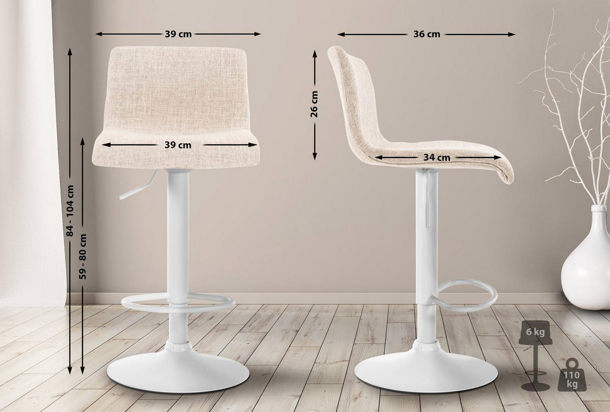 BARHOCKER Hover 84-104x39x36 cm creme - Creme, Textil (39/84/36cm) - furnicato