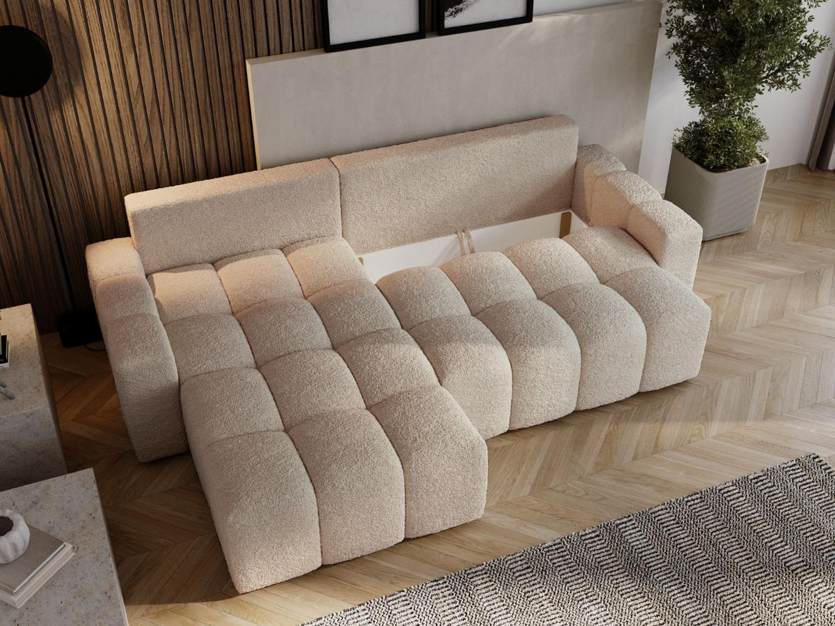 ECKSOFA Bresso Bouclé-Stoff Beige - Beige, Holz/Textil (255/168cm) - Graingold