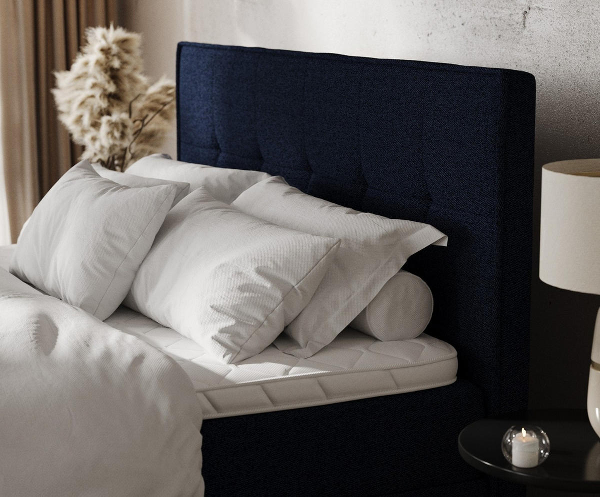 BOXBETT Tivra 180/200 cm Marineblau im Riva Stoff - Schwarz/Dunkelblau, Holz/Holzwerkstoff (180/200cm) - AltaBeds