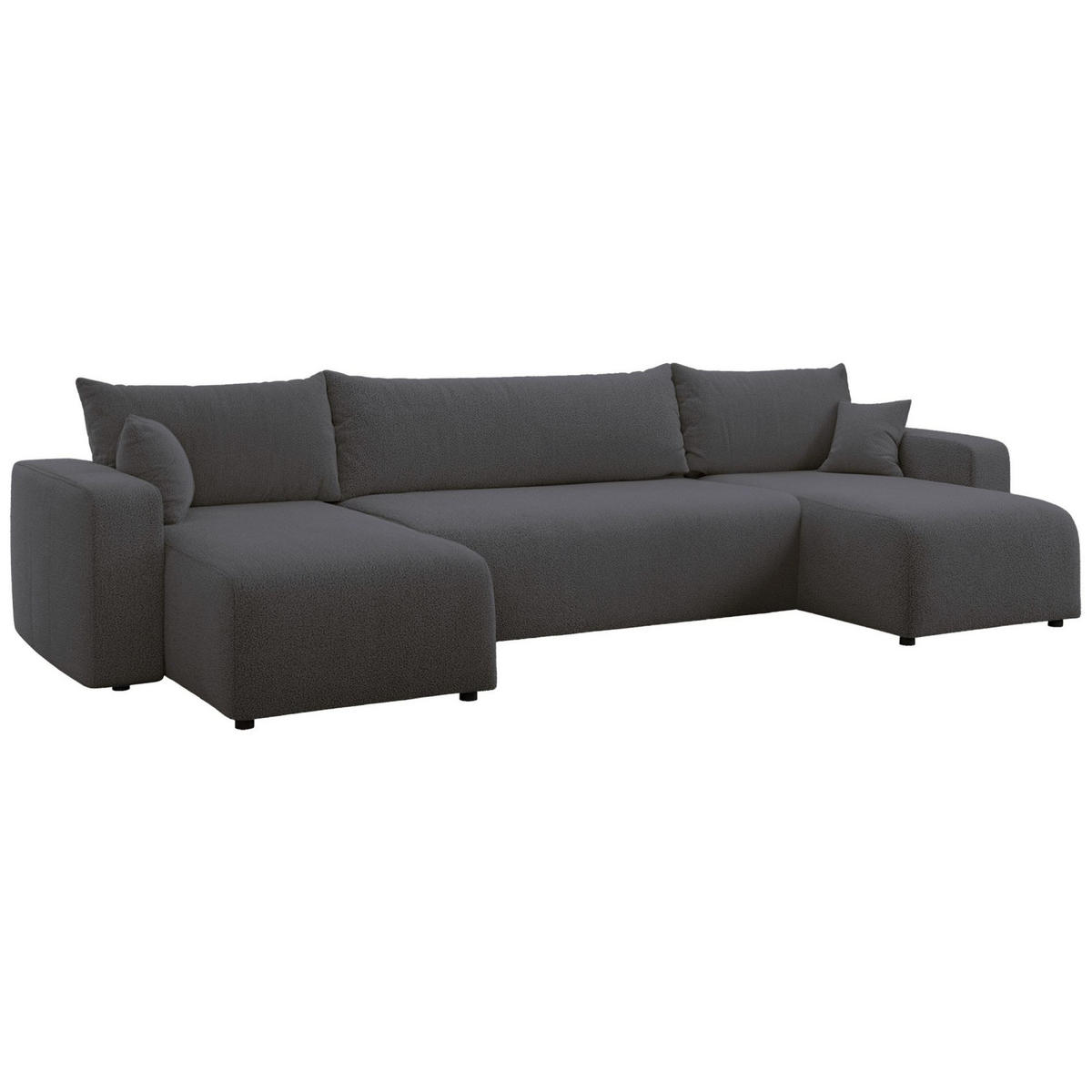 WOHNLANDSCHAFT Pianoni Dunkelgrau Bouclé-Bezug - Dunkelgrau/Schwarz, Kunststoff/Textil (312/83/140cm) - Selsey