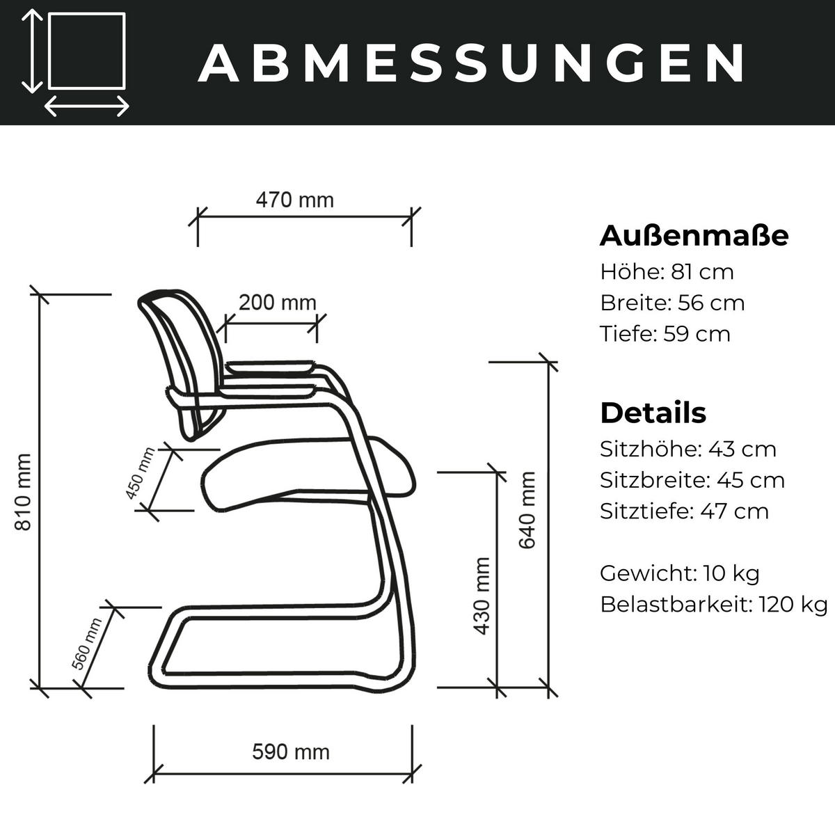 FREISCHWINGER Besucherstühle (2er-Set) 59/56/81 cm in Netzrücken schwarz - Schwarz, Metall (56/81/59cm) - bümö