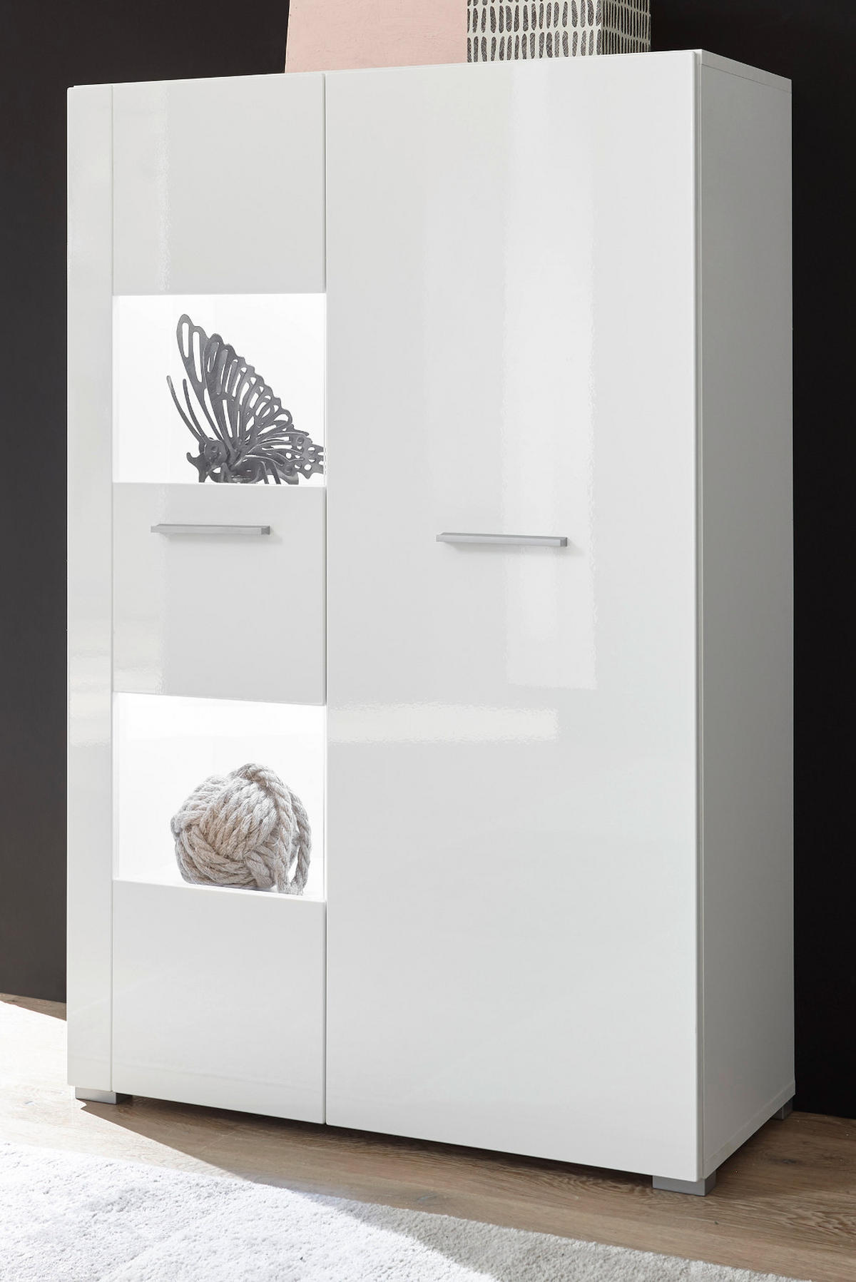 VITRINE weiß Hochglanz 80 x 123 cm, Vitrinenschrank mit 5 Fächern - Chromfarben/Weiß Hochglanz, Glas/Holzwerkstoff (80/123/35cm) - Furn.Design