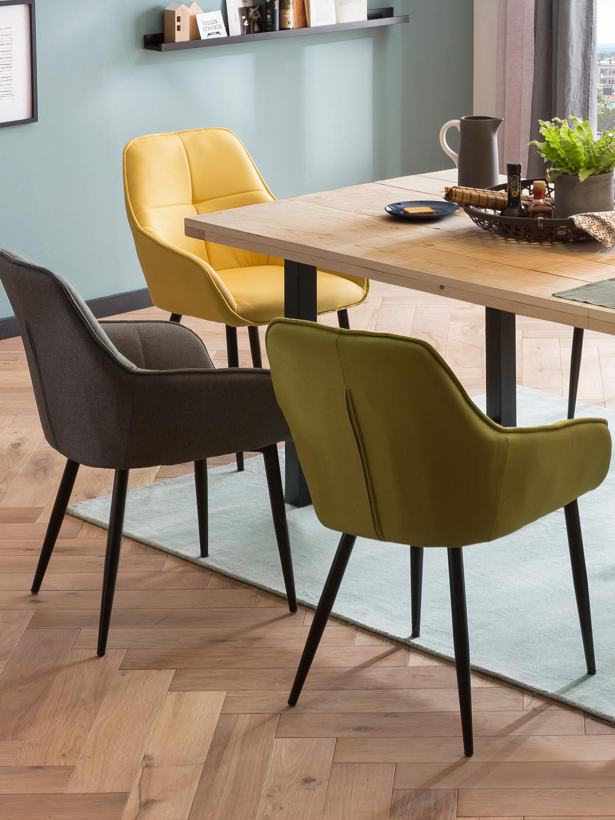 ARMLEHNSTUHL Norah mit grünem Leinen und gestepptem Rücken - Grün, Metall (55/86/46cm) - TPFLiving