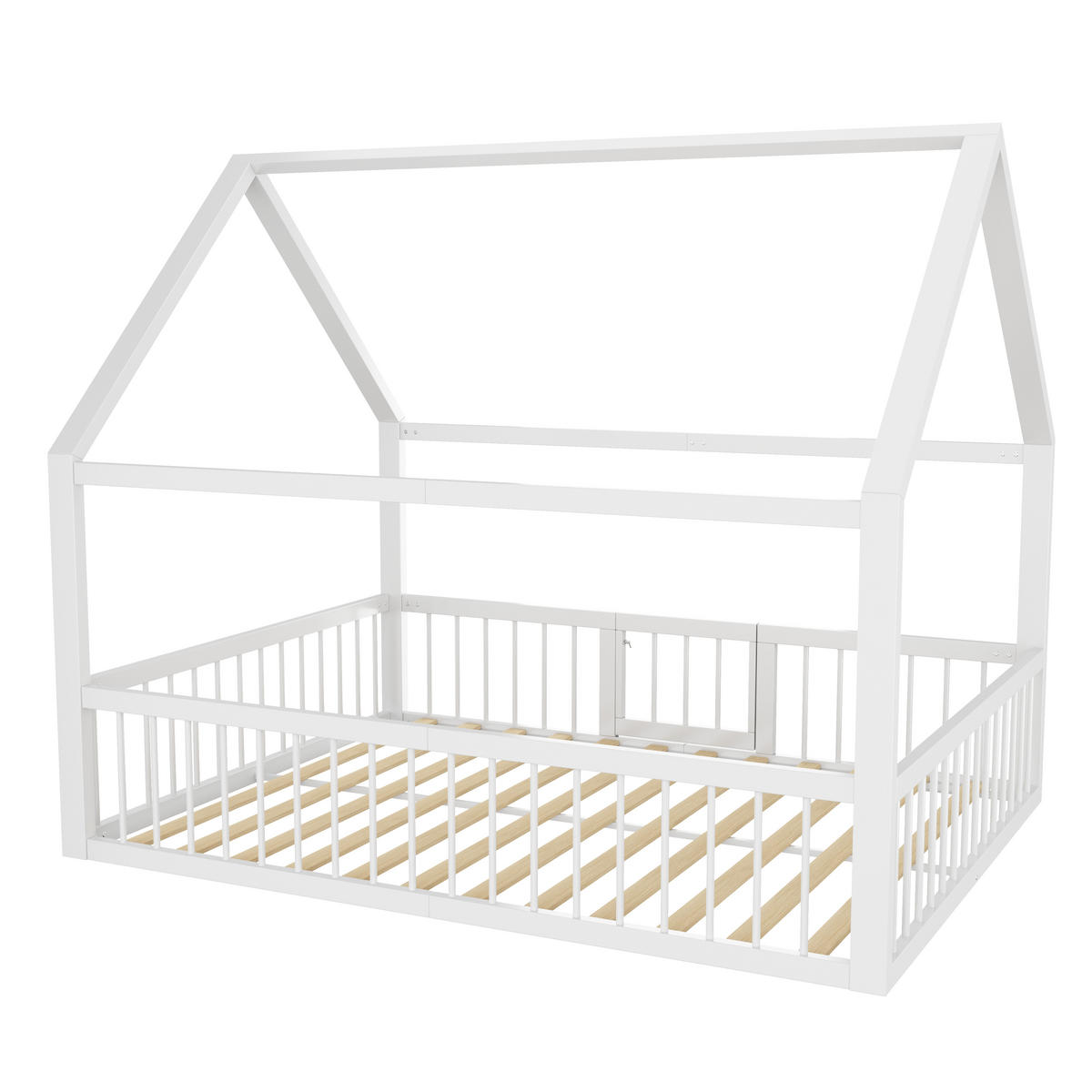 METALLBETT 140/200 cm Weiß Kinderbett mit Dachdesign aus stabilem Metall - Weiß, Metall (140/200cm) - OKWISH