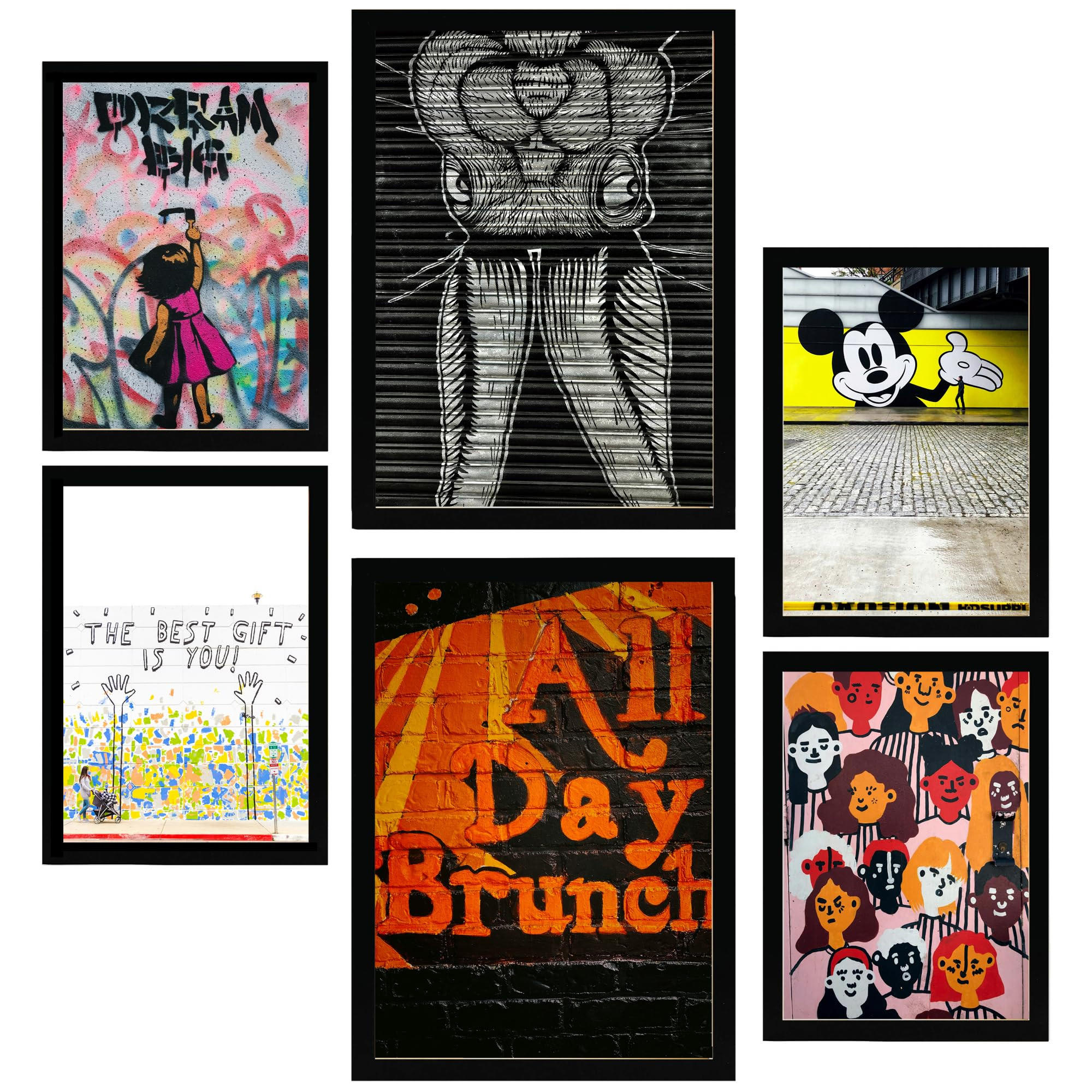 POSTER Set Mit 6 Graffiti Straßenkunst A3 & A4 Schwarzer Rahmen - Schwarz, Papier (29/3cm) - Nacnic