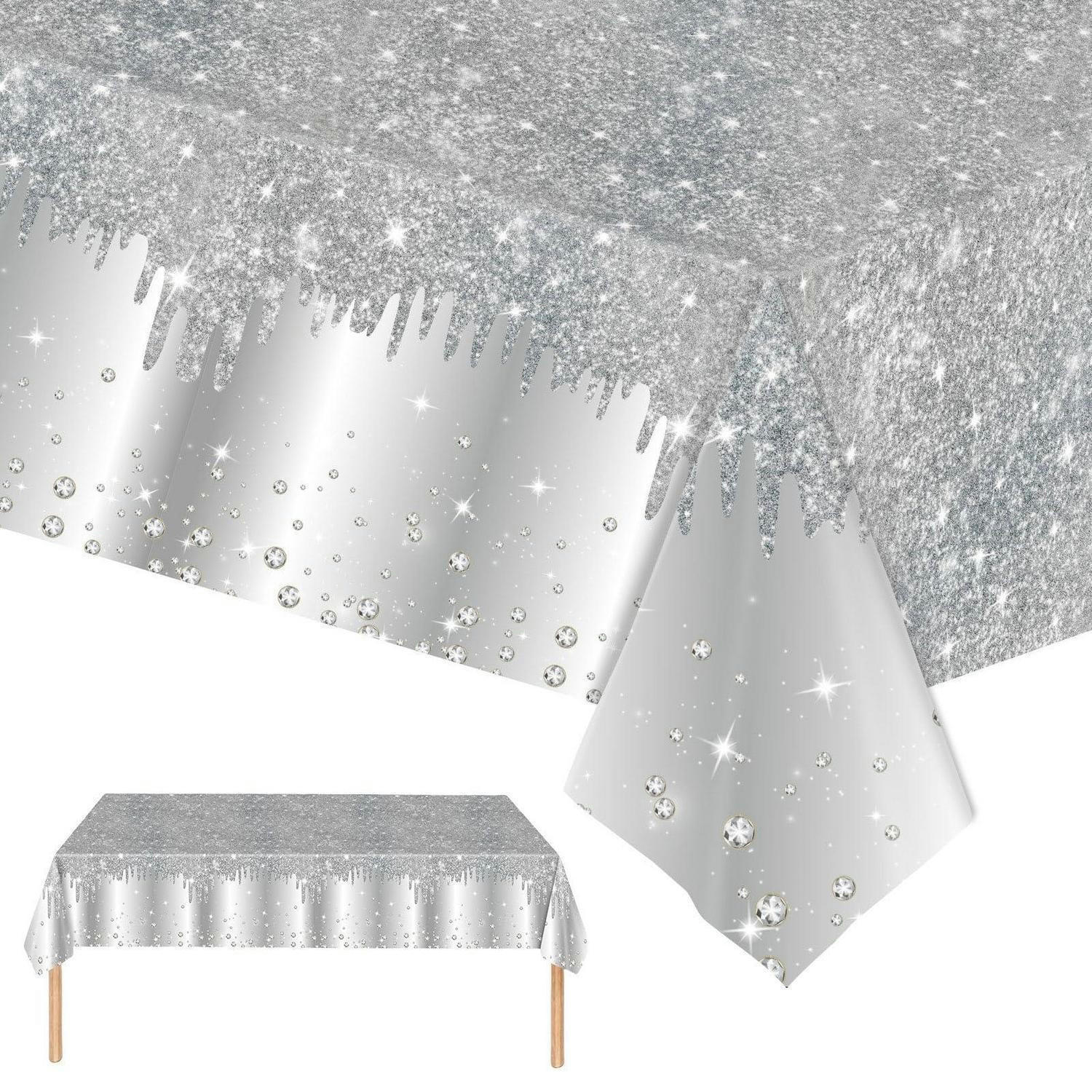 TISCHDECKE Einweg glitzernd 137 x 274 cm Silber - Silberfarben, Kunststoff (274/137/1.5cm)