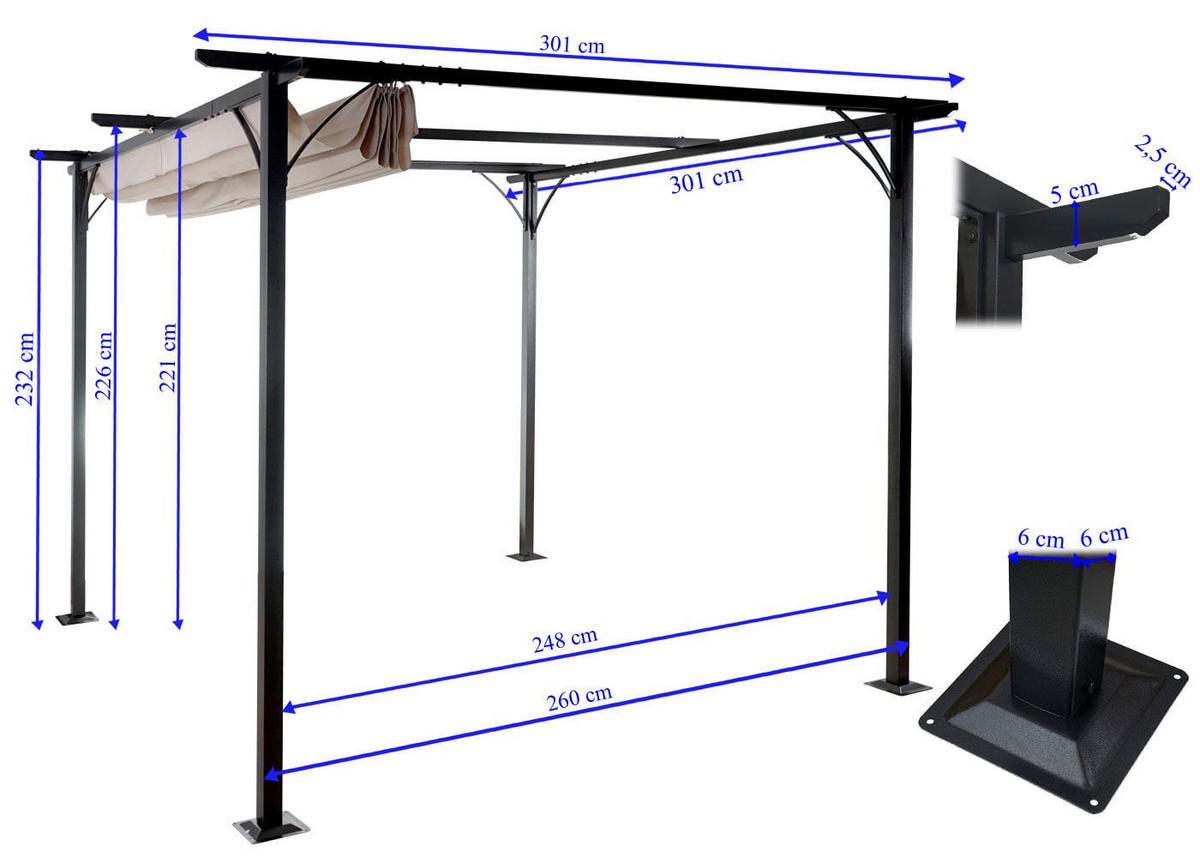 PERGOLA 232x300x300cm Creme - Creme, Metall (300/232/300cm) - BERLINLODGE