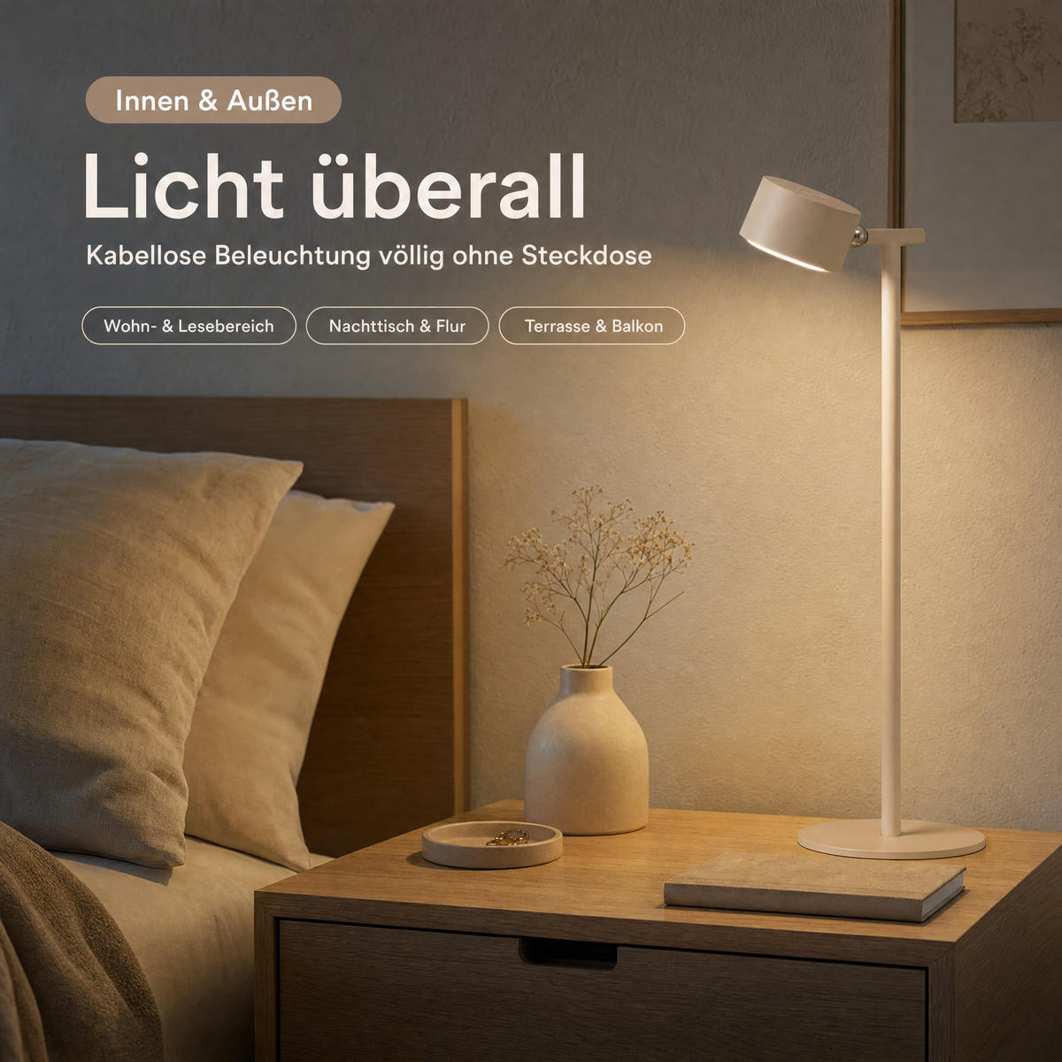 LED-AKKU-STEHLEUCHTE 3 in 1 Schwarz Beige bis zu 120 cm Metall - Beige, Metall (16/16/120cm) - Northpoint