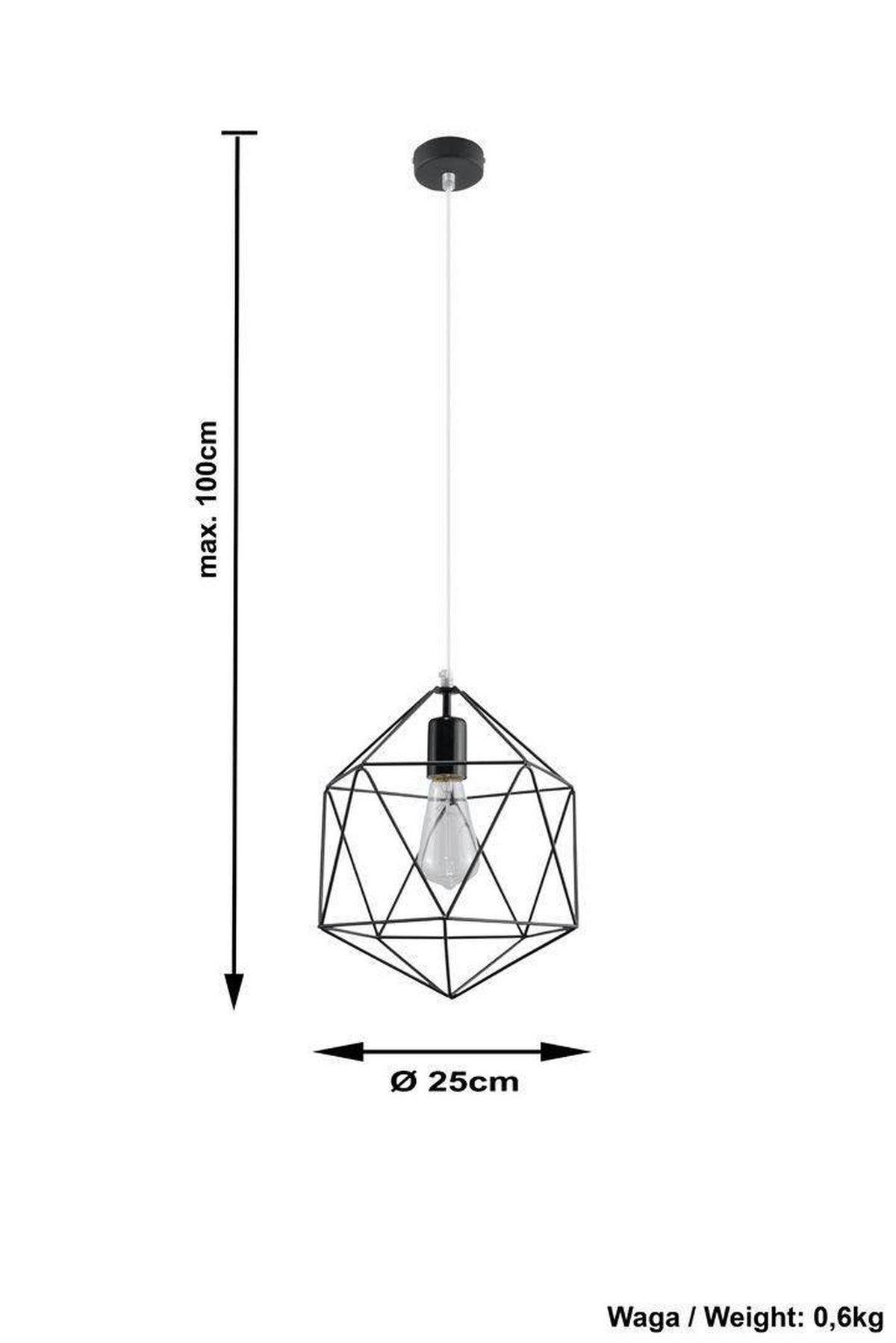 HÄNGELEUCHTE Stahl Schwarz Gitteroptik - Schwarz, Metall (25/25/100cm) - Sollux Lighting