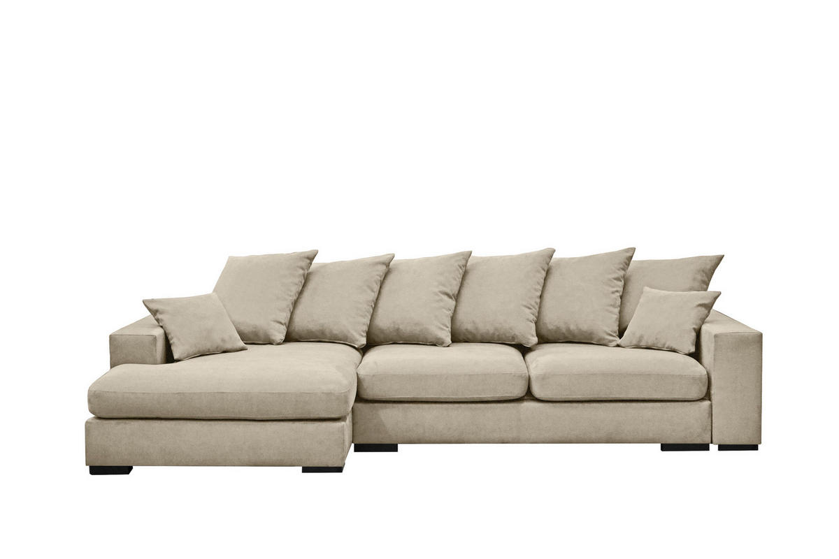 ECKSOFA Mit Schlaffunktion Und Bettkasten Couch L-form Gabon Stoff Riviera Links Hellbeige - Sandfarben, Holz (155/285cm) - Kaiser Möbel