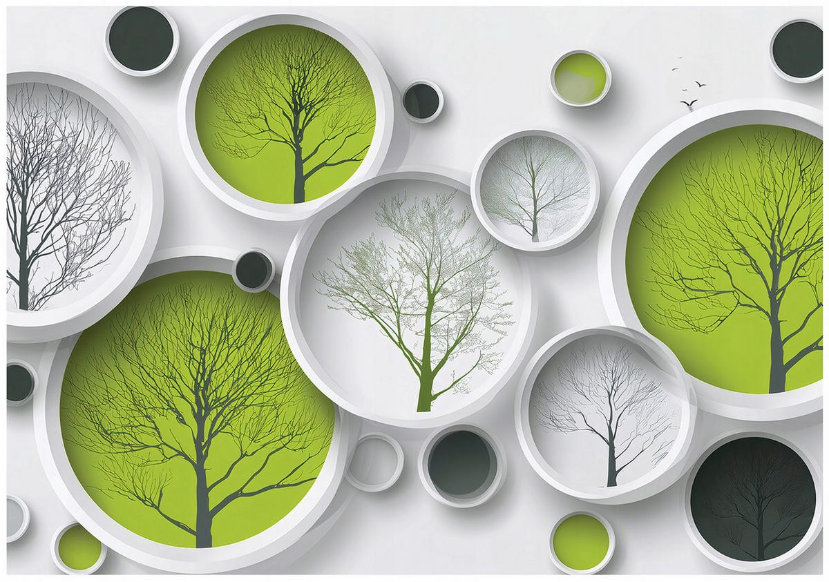 FOTOTAPETE 3D Abstrakt Grün 300x210 cm - Multicolor, Papier (300/210cm) - Wallarena