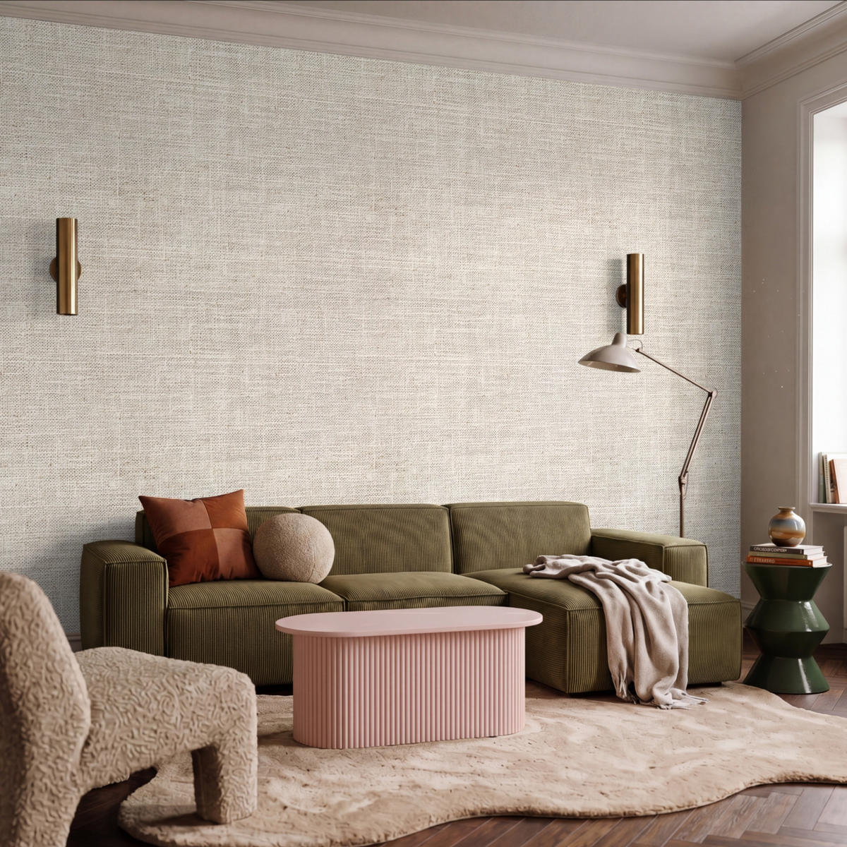 TAPETE - Leinen - Textur - Beige - 400x300 cm - Creme, Papier (400/300cm) - OnlyWow