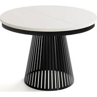 ESSTISCH Naro rund ausziehbar mit Schwarzem Lamellen-Metallgestell, Beige Kaschmir 100-180/100/76 cm - Kaschmir/Beige, Holzwerkstoff/Metall (100/176/76cm) - WFL GROUP