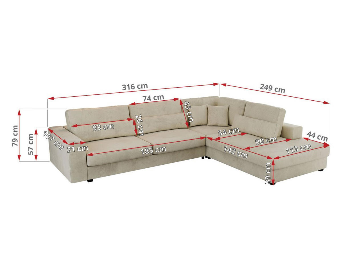 ECKSOFA Savona Beige Velvet - rechts - Beige/Schwarz, Kunststoff/Textil (249/316cm) - MKS