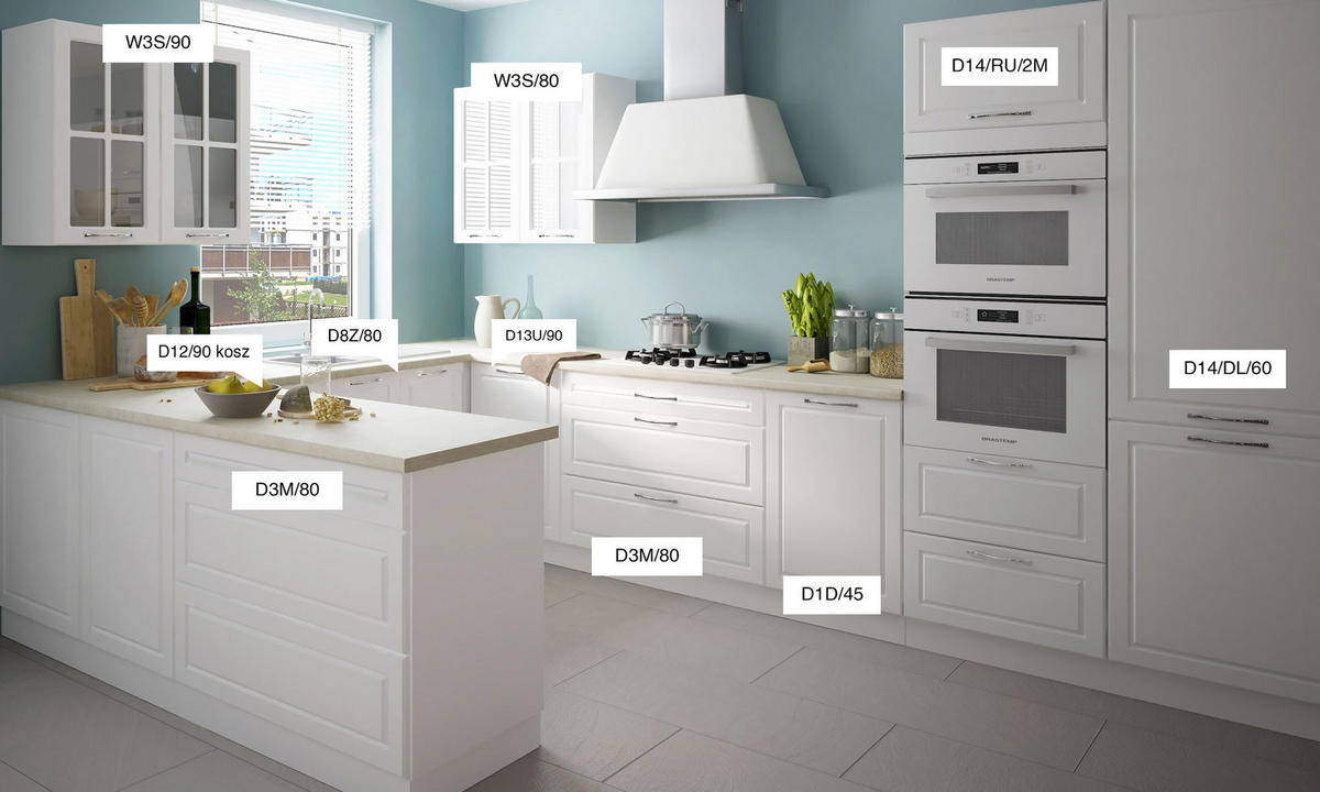 KÜCHENZEILE Pescara 10-teilig Weiß Matt / Verkehrsweiß Matt 233 / 335 / 207 cm (10-teilig) - Weiß, Holzwerkstoff/Metall (233/207/335cm) - Feldmann-Wohnen