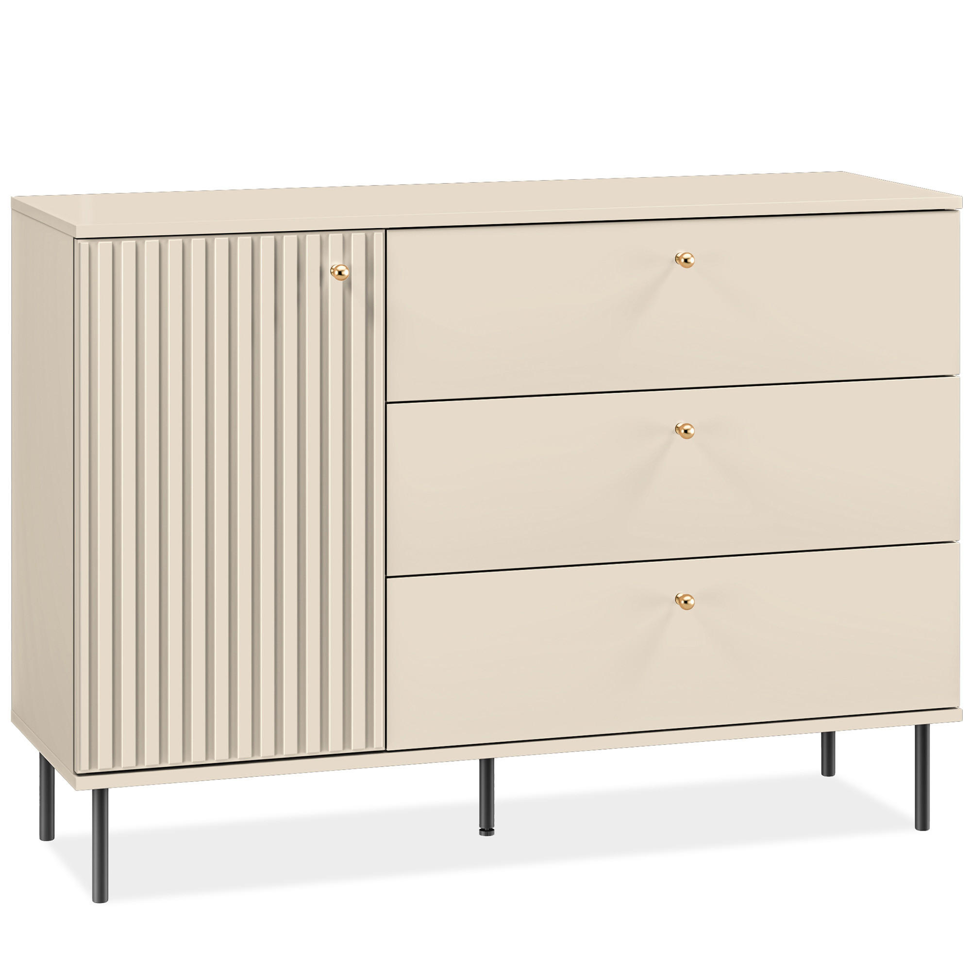 KOMBIKOMMODE DROMA mit Goldelementen, Creme - Creme, Holz (120/85/40cm) - KONSIMO®