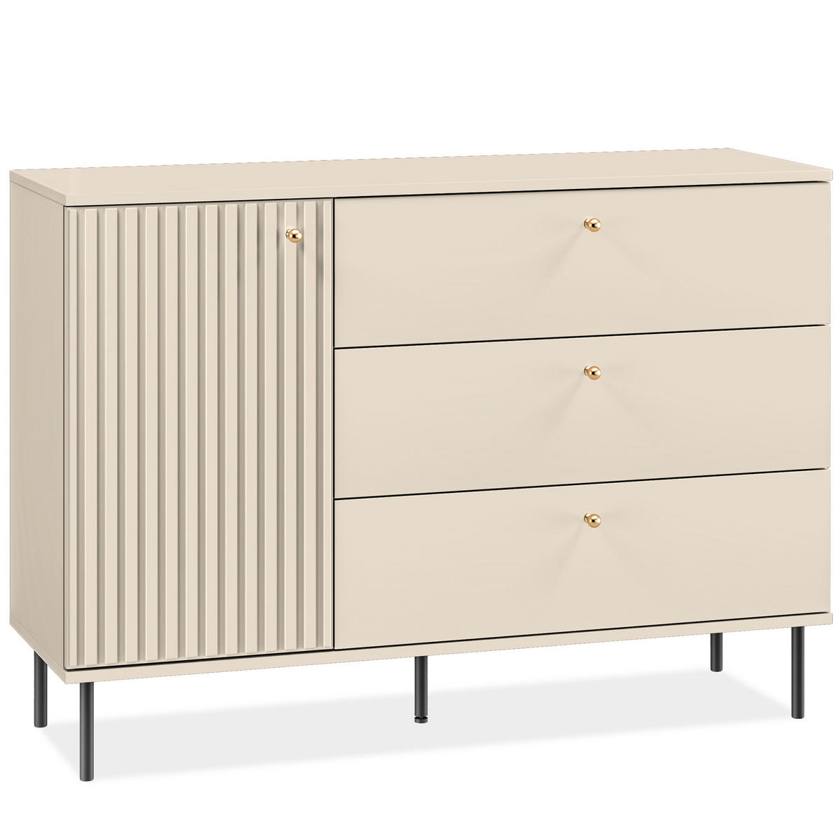 KOMBIKOMMODE DROMA mit Goldelementen, Creme - Creme, Holz (120/85/40cm) - KONSIMO®