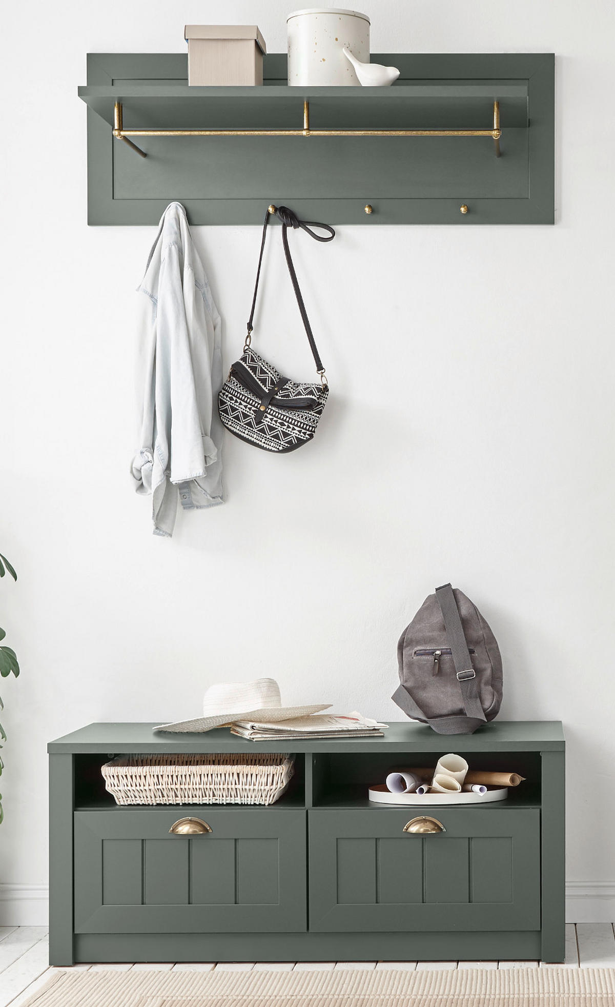GARDEROBENPANEEL grün, Landhausstil, Wandgarderobe 109 x 40 cm - Grün, Holzwerkstoff (109/40/20cm) - Furn.Design