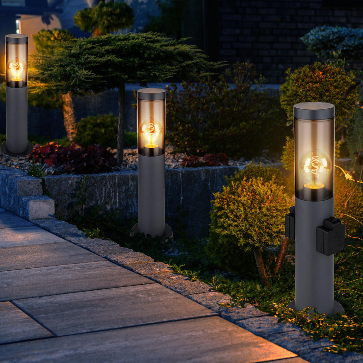 RGB LED SOCKELLEUCHTE Edelstahl Anthrazit 3er Set - Anthrazit, Metall (7.6/7.6/45cm) - Globo Lighting