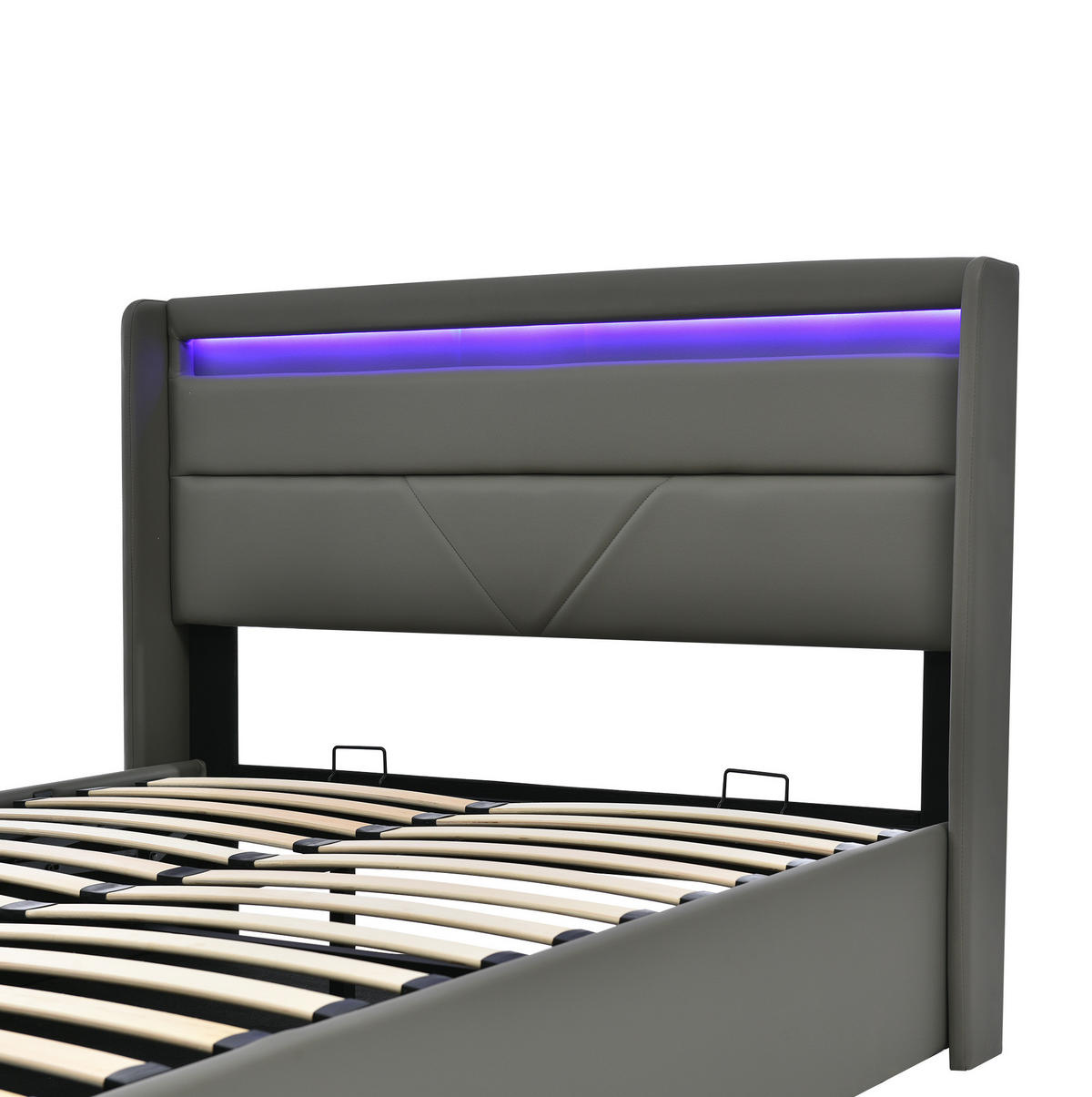 OBLAZINJENA postelja 140/200 cm z LED osvetlitvijo, hidravličnim predalom in vzmetnico, Siva - siva, umetna masa (140/140cm) - Redom