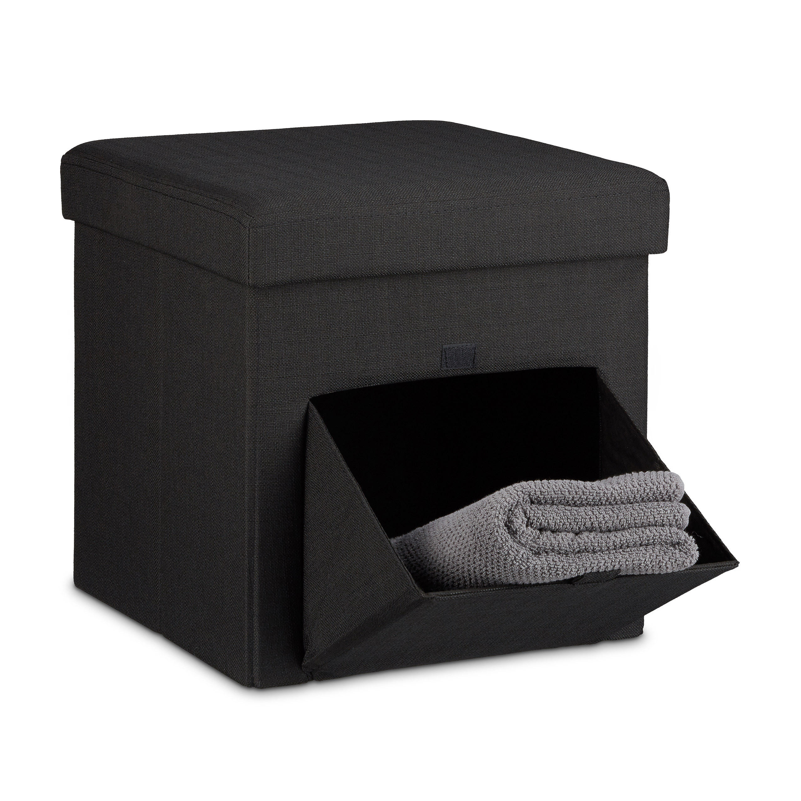 FALTBARER Sitzhocker - Schwarz, Holzwerkstoff/Textil (38/38/38cm) - Relaxdays