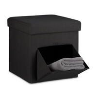 FALTBARER Sitzhocker - Schwarz, Holzwerkstoff/Textil (38/38/38cm) - Relaxdays
