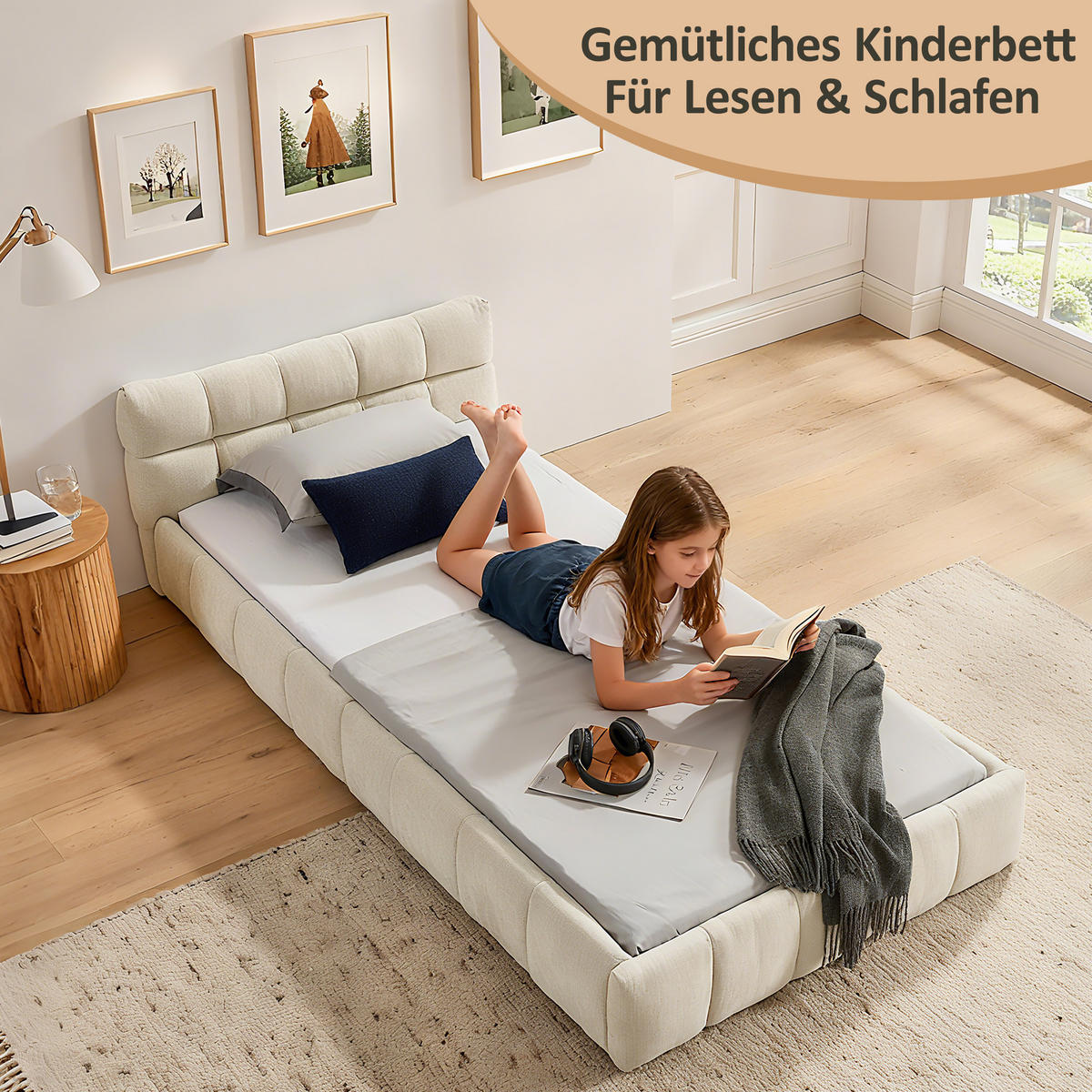 KINDERBETT 90x200 cm Chenille beige - Beige, Kunststoff (90/200cm) - Fortuna Lai