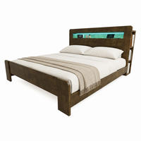 BETT 180/200 cm in Weiß Holz mit Stauraum, LED und Steckdosen - Nussbaumfarben, Holz/Holzwerkstoff (180/200cm) - WISHDOR