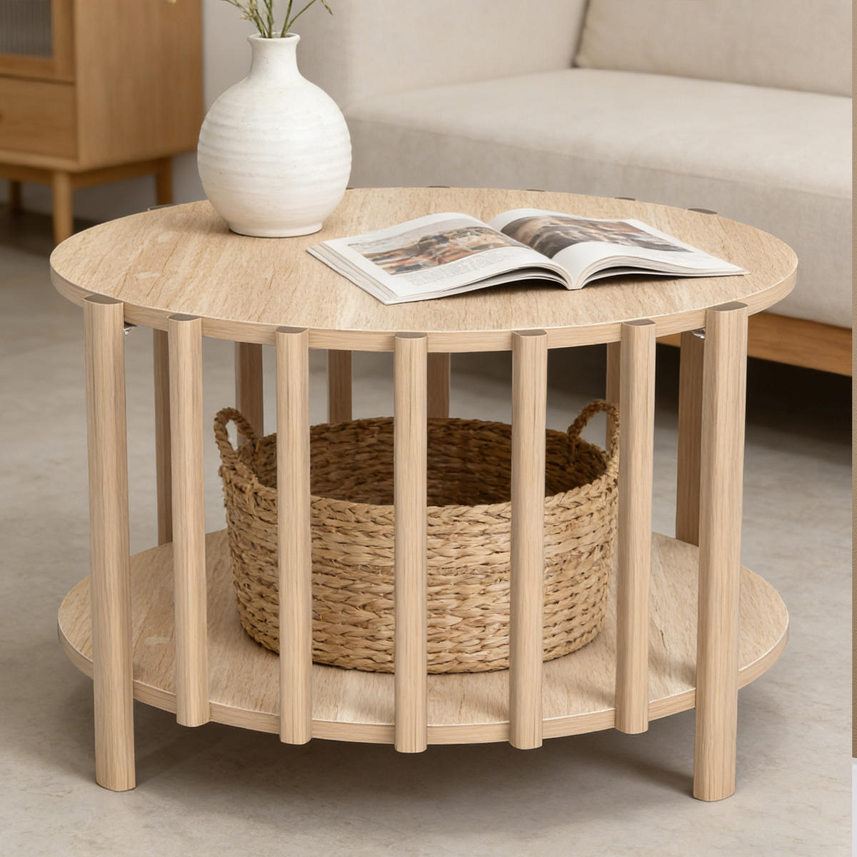 COUCHTISCH Runder Beistelltisch Ø 70 × 40 cm – Skandinavisch-minimalistisches Design, Holzoptik, Holzfarben - Naturfarben, Holzwerkstoff (70/74/40cm) - Ej. Life