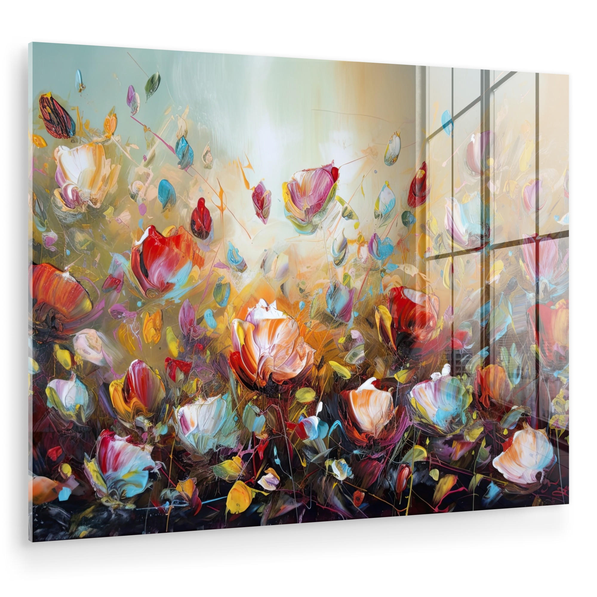 ACRYLGLASBILD Blumen - Kunst - Natur - Ölgemälde 80x60 cm - Multicolor, Glas (80/60cm) - MuchoWow