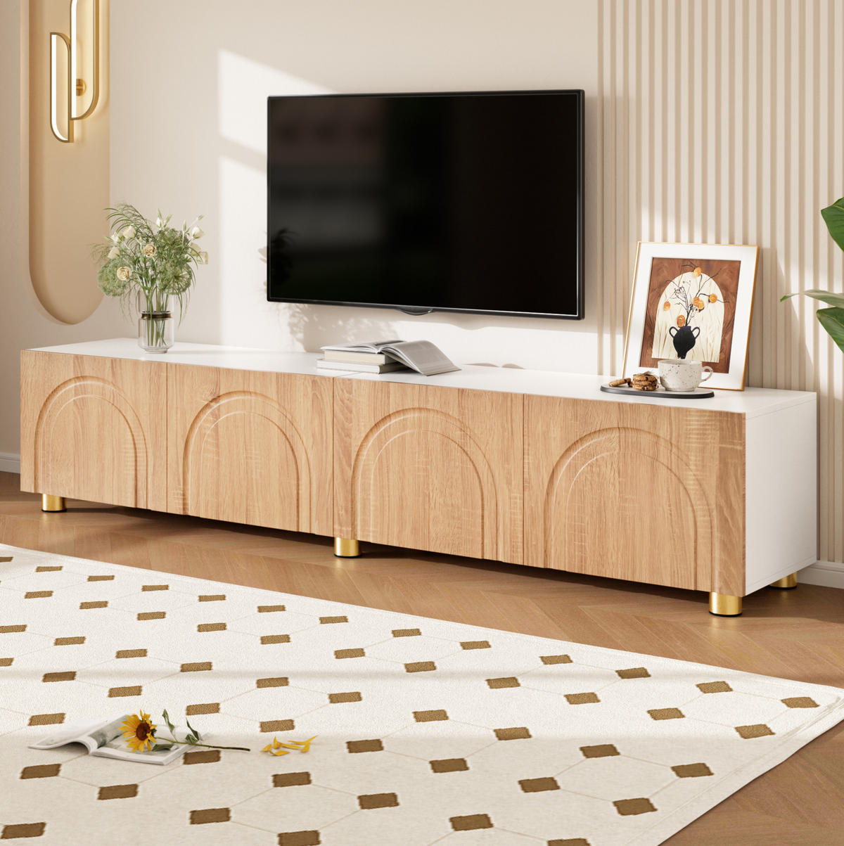 TV-SCHRANK mit 4 Türen 180 x 35 x 40 cm Natur Weiß - Birnbaumfarben, Holzwerkstoff (35/40/180cm) - Beauniv