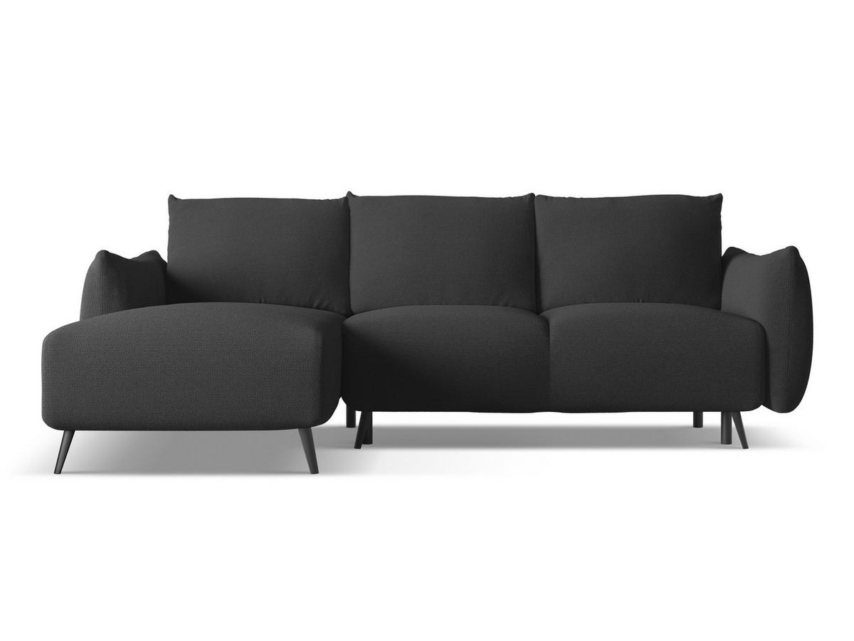 ECKSOFA mit Schlaffunktion Chenille Stoff Schwarz - Anthrazit/Schwarz, Textil/Metall (162/242cm) - Makamii