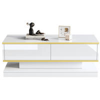 KLUBSKI stolić 100/50/38 cm toplo bijeli od iverala s 2 ladice i visokim sjajem - bijela, drvni materijal (100/50/38cm) - OKWISH