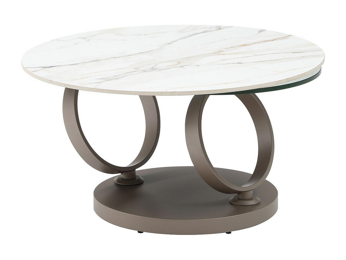 COUCHTISCH mit drehbaren Tischplatten - Keramik & Glas Weiß Marmor-Optik - JOLINE - Taupe, Glas/Keramik (80/135/43cm) - Vente-Unique