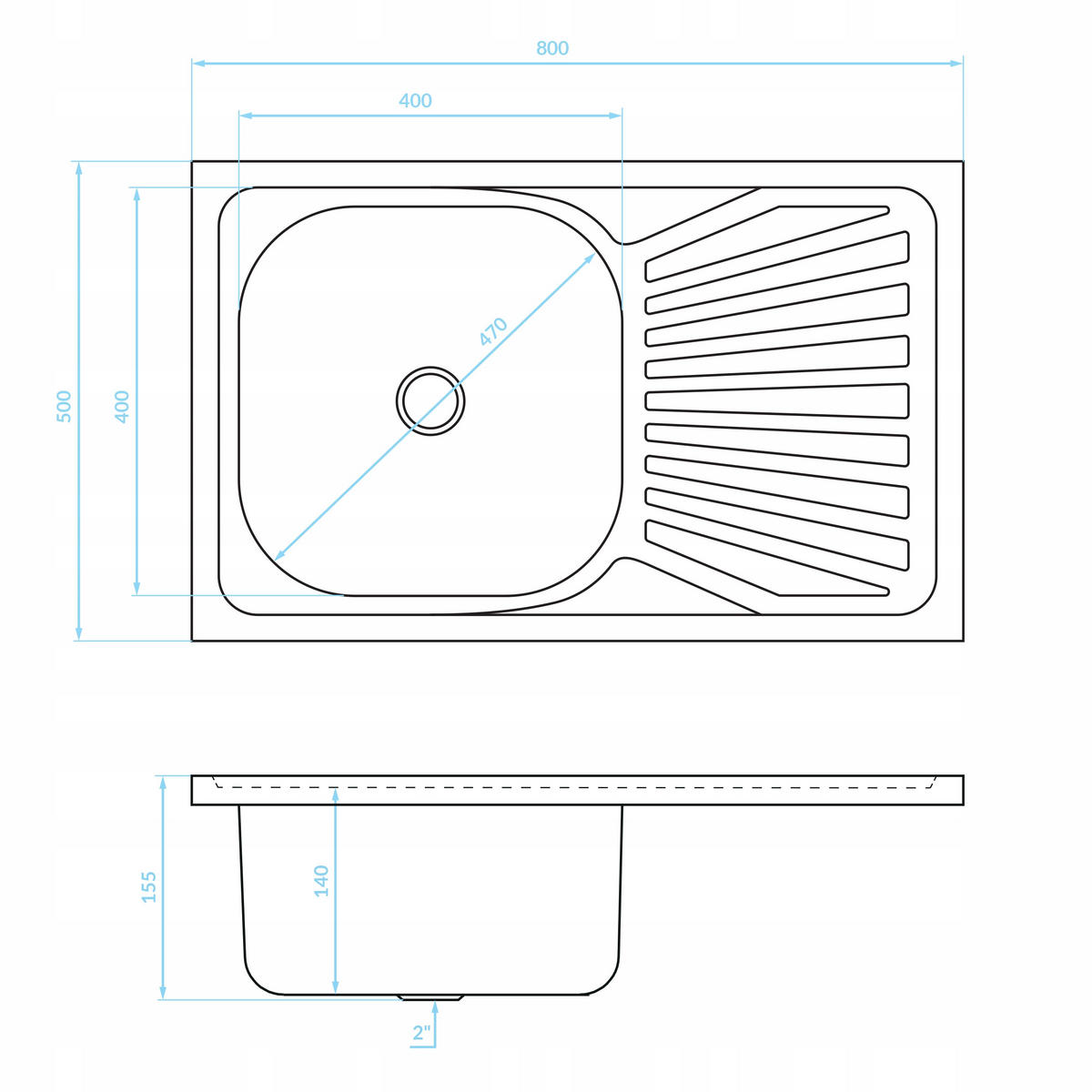 SPÜLUNTERSCHRANK 80cm mit Spüle + Armatur weiß - Weiß, Holzwerkstoff (80/82/50cm) - Stamar