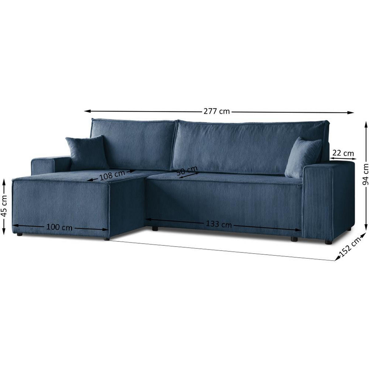 ECKSCHLAFSOFA mit Schlaffunktion Hektor dunkelblau - Schwarz/Dunkelblau, Kunststoff/Textil (277/152cm) - Beautysofa