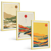 BILDER SET 3er Set - 40x60 cm Goldrahmen - Farbenfrohe Muster der Japandi-Flussberge - Goldfarben, Kunststoff (40/60cm) - TULUP