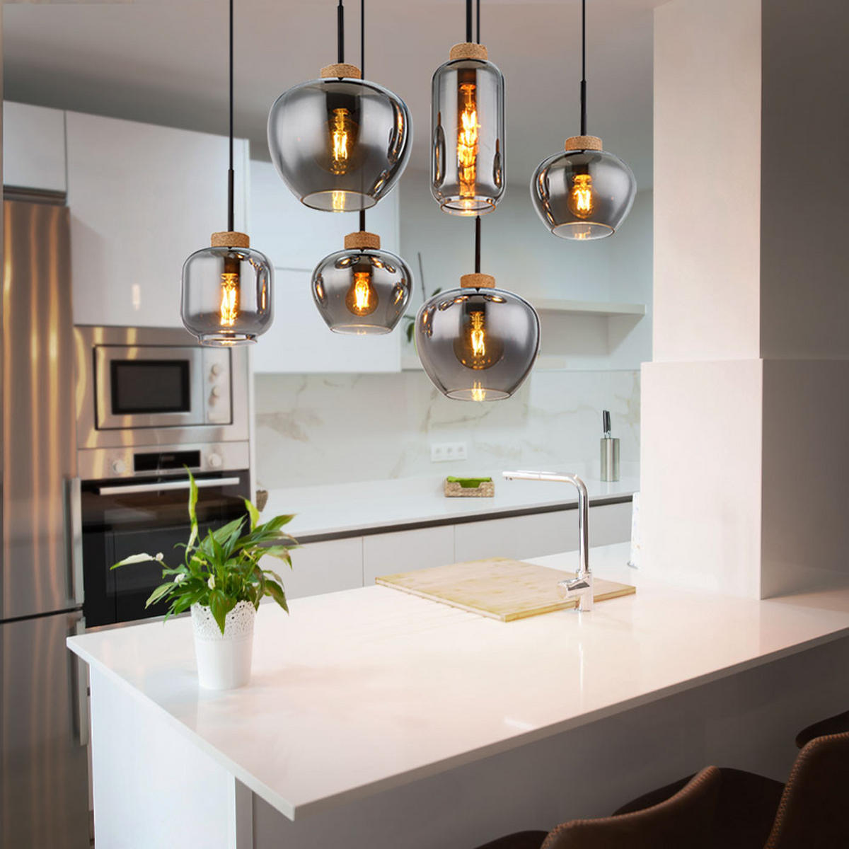 LED HÄNGELEUCHTE Metall Grau Rauchglas - Grau, Glas (80/40/120cm) - Globo Lighting