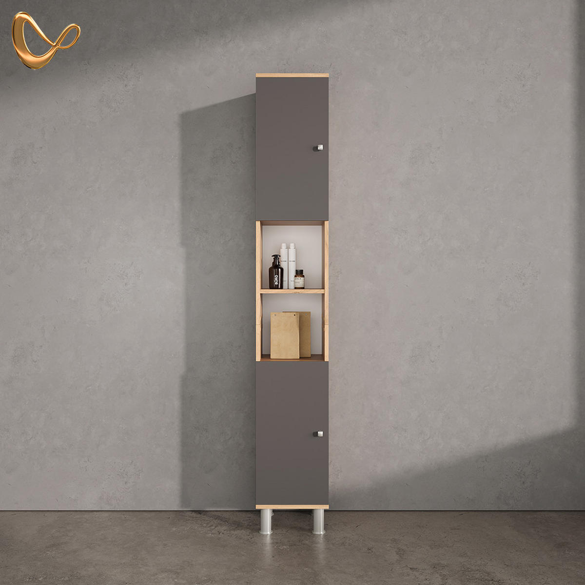 BADSCHRANK Fucino Eiche 30 x 190 cm - Eichefarben/Braun, Holzwerkstoff (30/190/30cm) - Livinity®