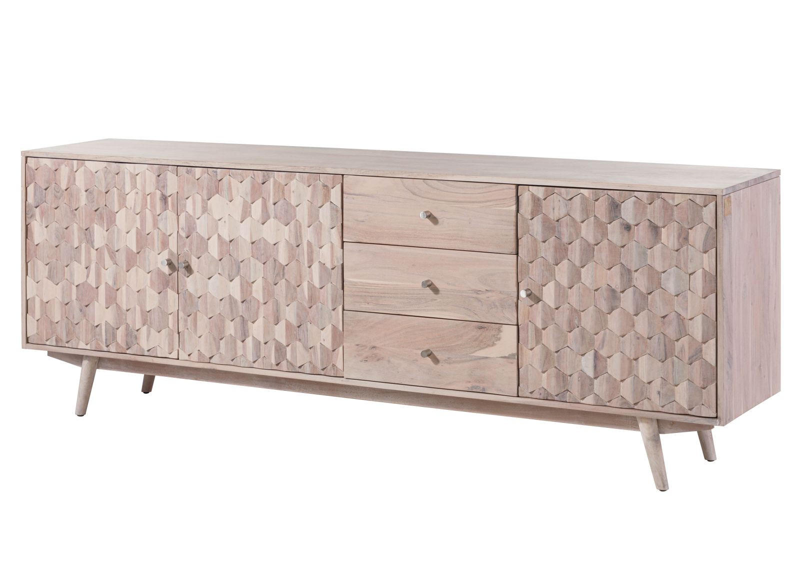 SIDEBOARD Akazie 210x42x75 weiß lackiert MOSAYK #209 - Weiß, Holz (210/75/42cm) - Massivmoebel24