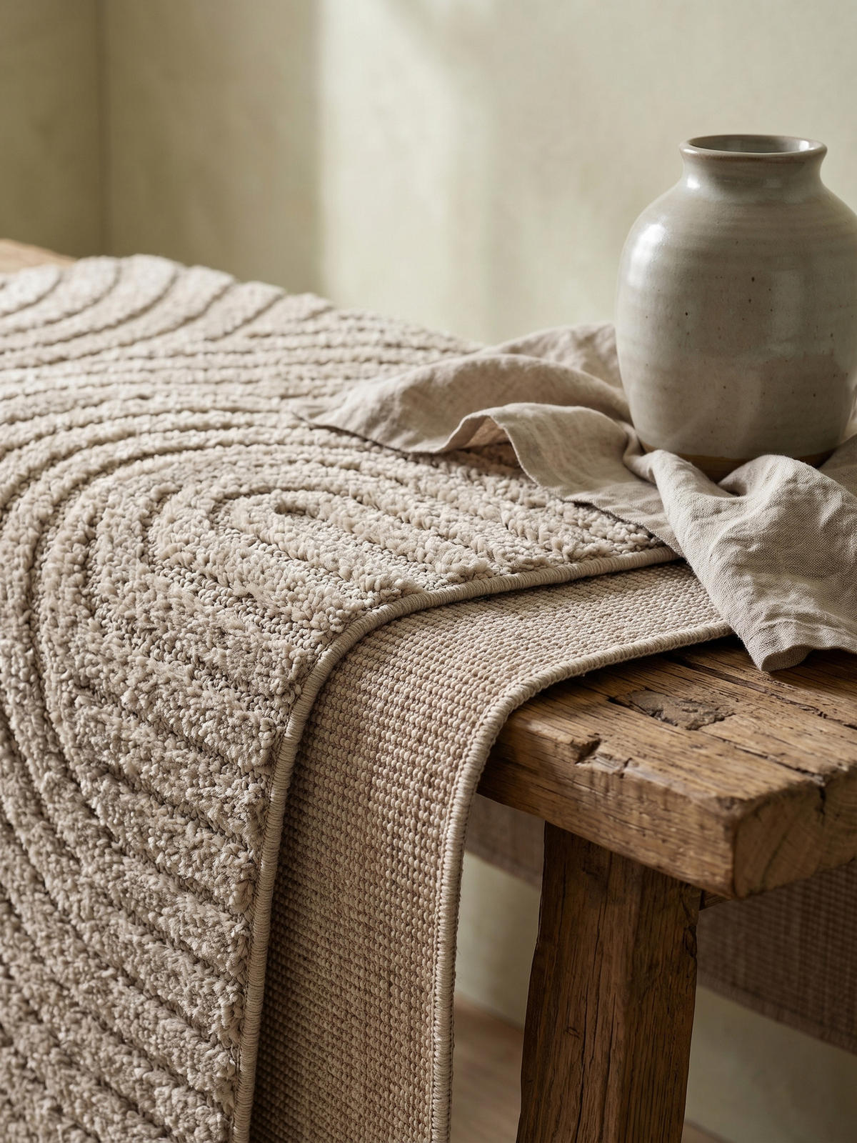 TEPPICH Wohnzimmer Hoch-Tief 3D-Effekt Organische Bögen mit 3D-Effekt OEKO-TEX 3D-Relief Boho Beige 200x290 – RIGI - Beige, Textil (200/290cm) - KADIMA DESIGN