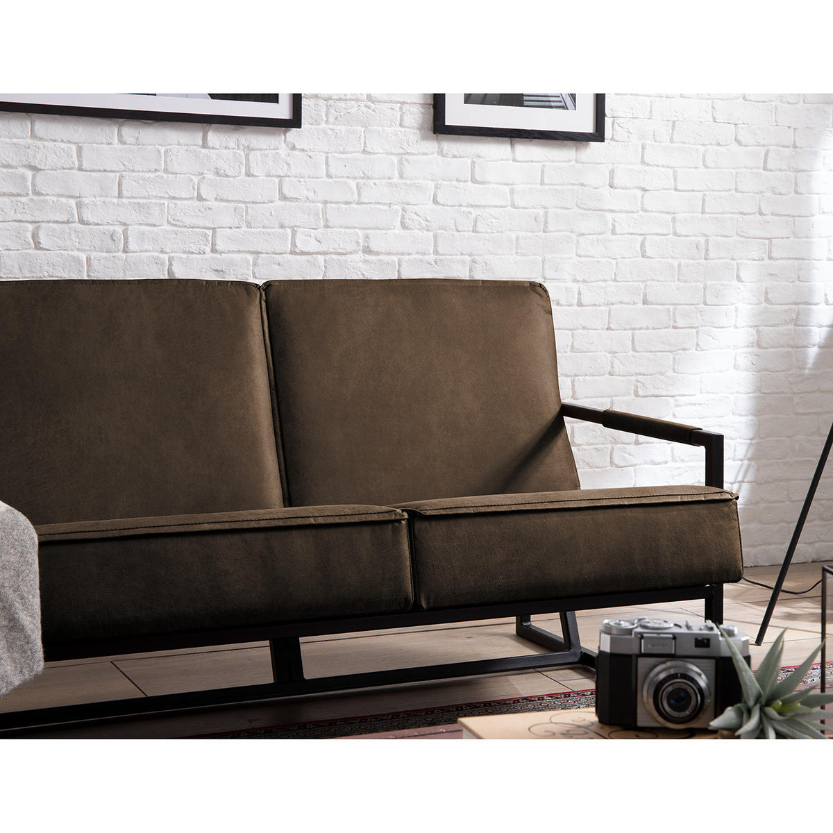 3-SITZER SOFA - Antiklederlook - Graubraun, Textil (185/74/82cm) - home24