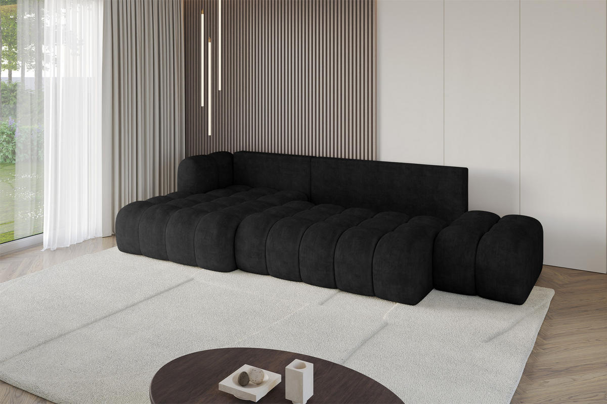 ECKSOFA mit Schlaffunktion Ottomane Links OLEA-L2 321x164x75 Schwarz Velours - Schwarz, Holzwerkstoff/Kunststoff (321/164cm) - ALTDECOR