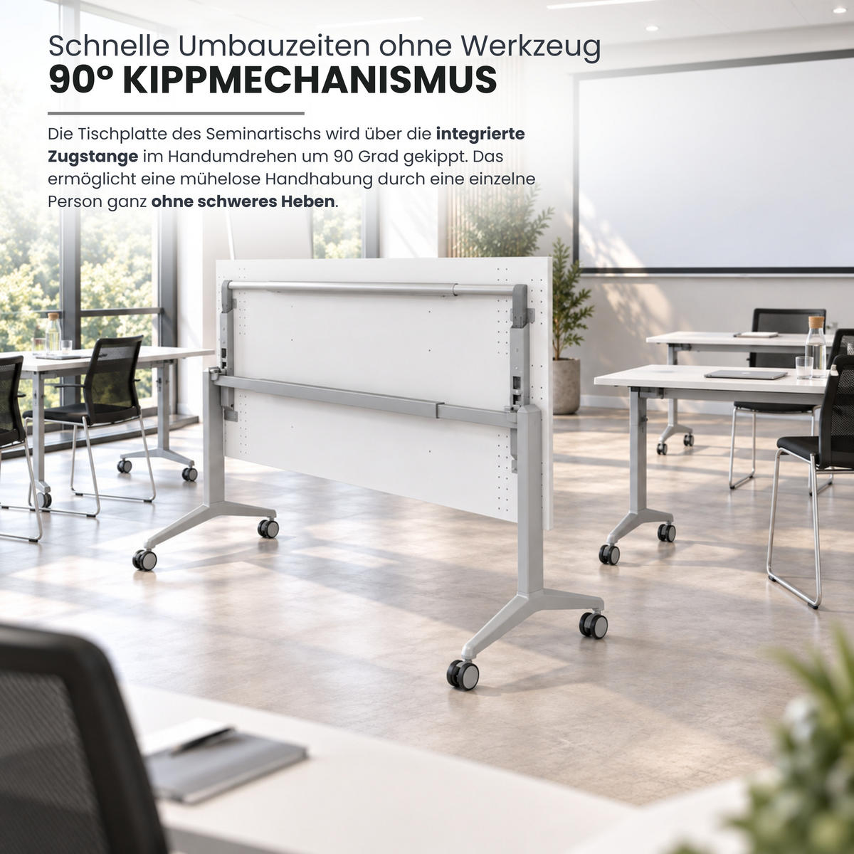 SEMINARTISCH klappbar & fahrbar 80/120/75 cm in Buchefarben/Silberfarben - Buchefarben/Silberfarben, Holzwerkstoff (80/120/75cm) - bümö
