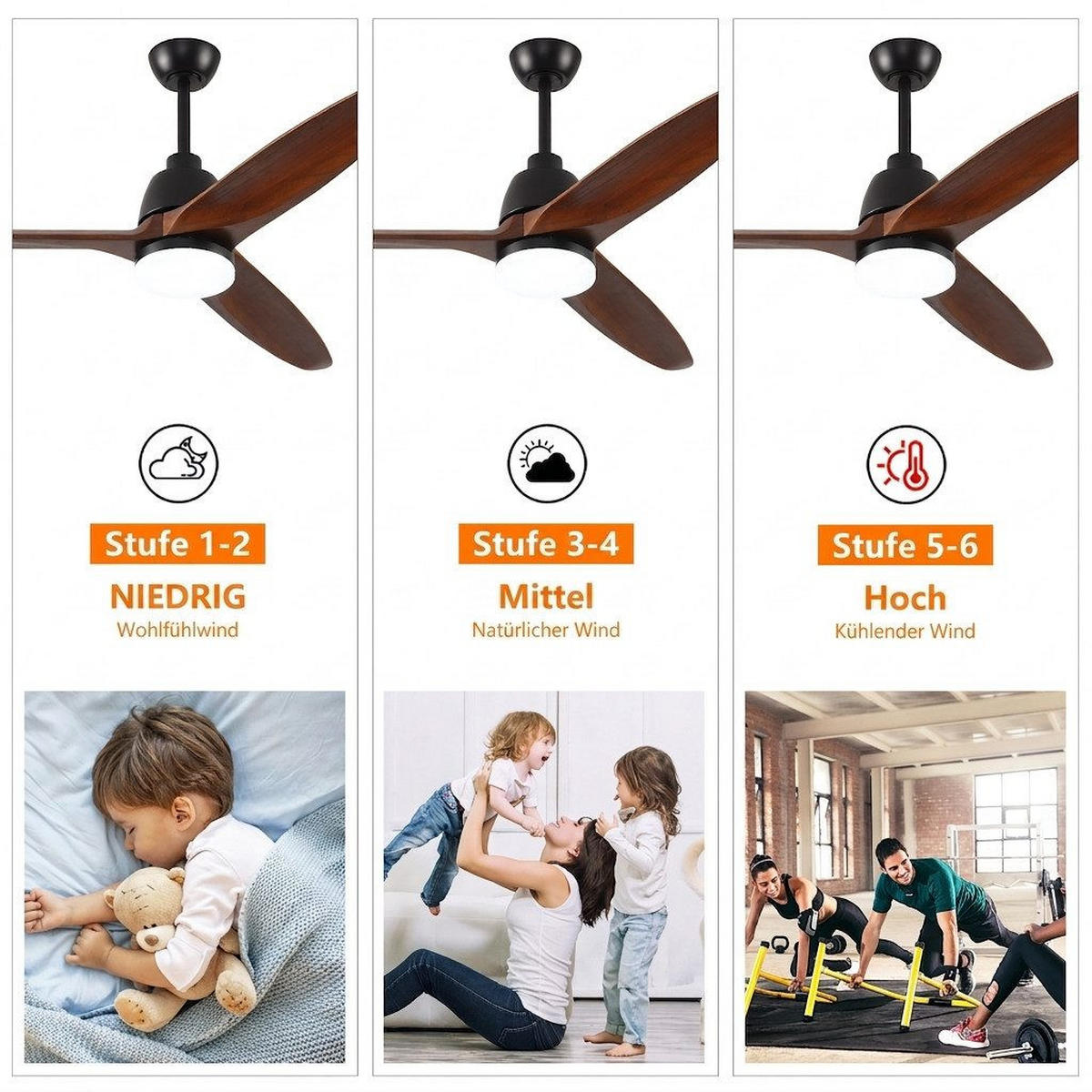 DECKENVENTILATOR mit LED-Licht 3 Farbtemperaturen Wendbar - Braun, Holzwerkstoff (132/132/46cm) - BEXEVUE