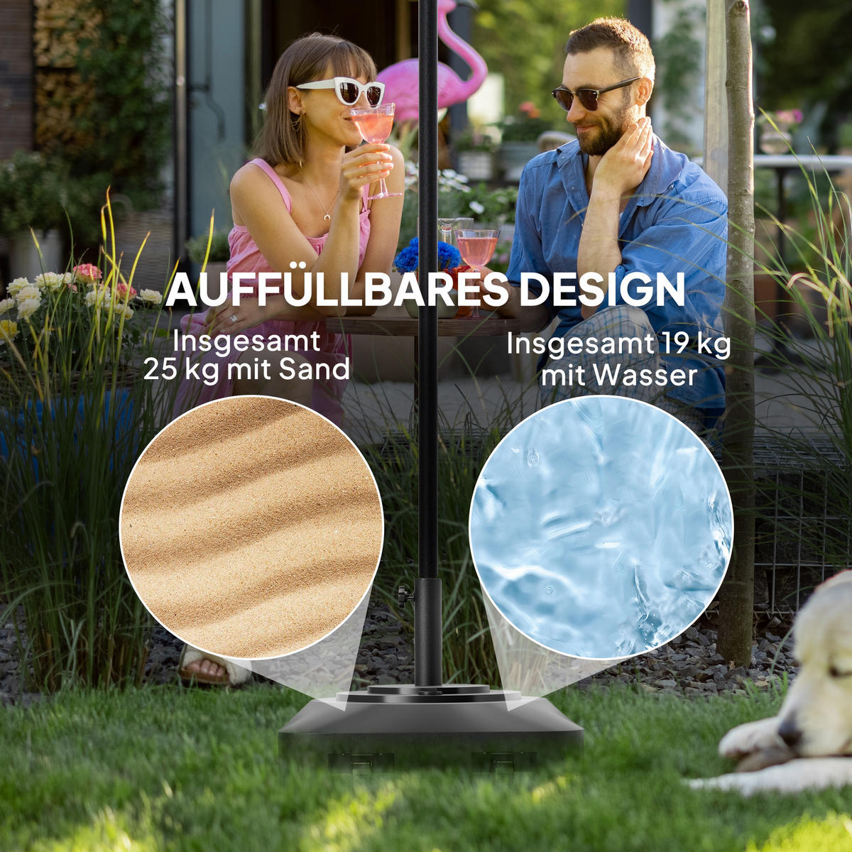 SONNENSCHIRMSTÄNDER bis 25 kg befüllbar Schirmständer mit Rollen, Quadratisch - Schwarz, Kunststoff (48/48cm) - Outsunny